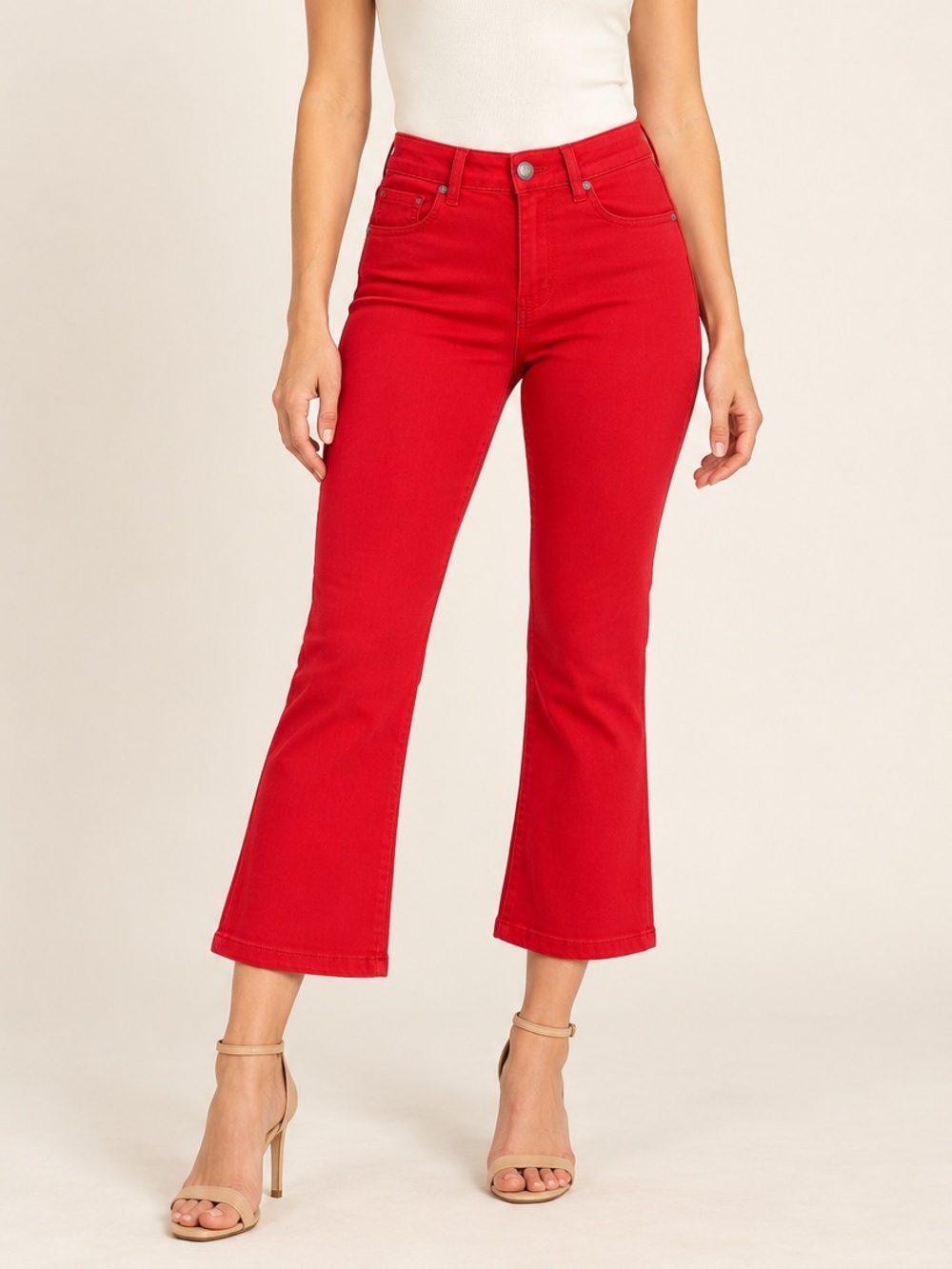 Cabi Kick Back Kick Flare Ruby Red Cropped Stretch Jeans Pants Size 0